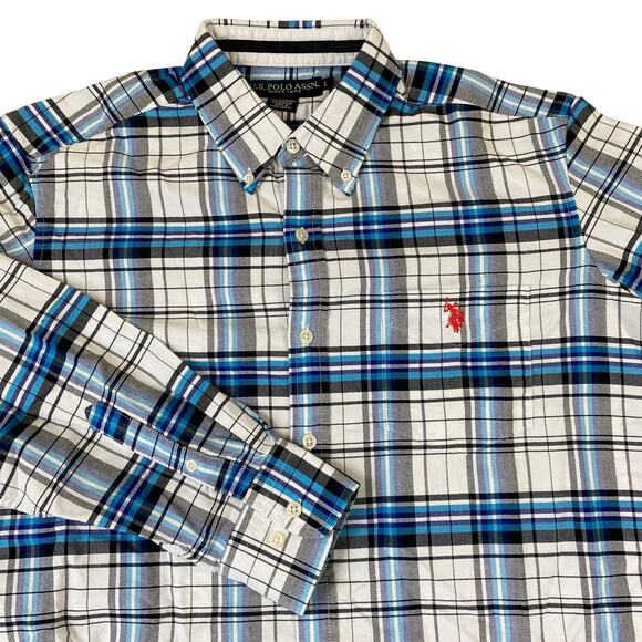 U.S. Polo Assn. Other - US Polo Assn Shirt Men Size L Blue Gray Tartan Plaid Button Down Long Sleeve